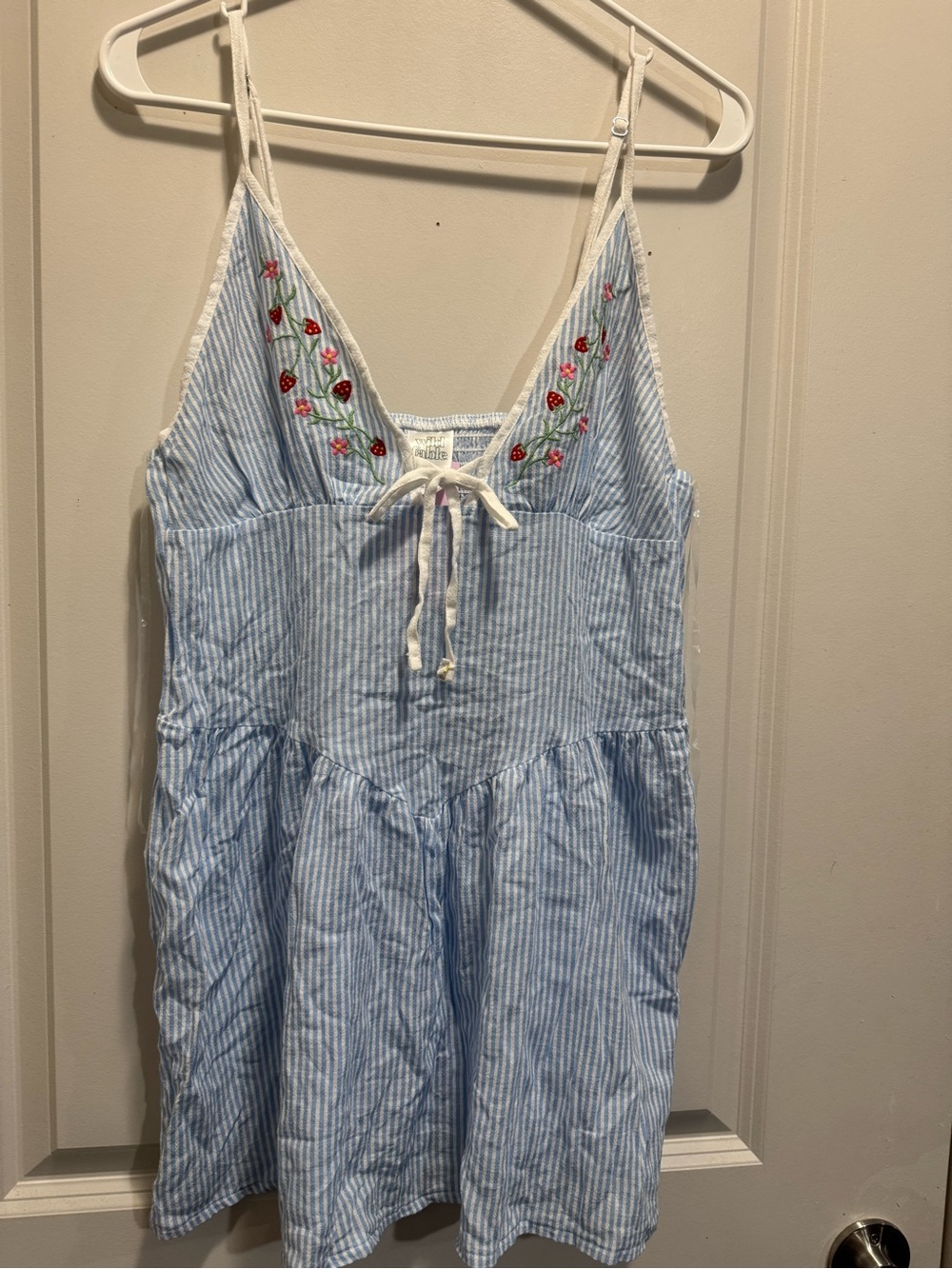 & Other Stories Light Blue and White Striped Embroidered Sundress